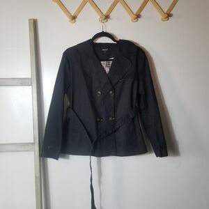 HANCY WOMEN'S BLACK DOUBLE-BREASTED JACKET WITH BELT SIZE LARGE